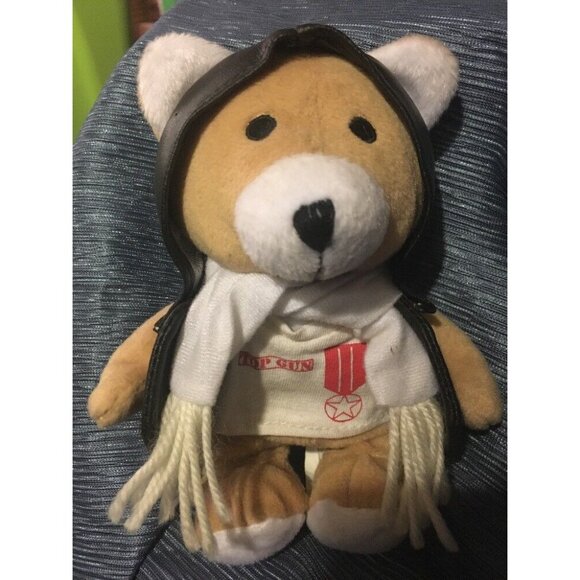 Top Gun Teddy Bear Pilot Plush With Scarf & Aviator Jacket Vtg 8" - Picture 2 of 11